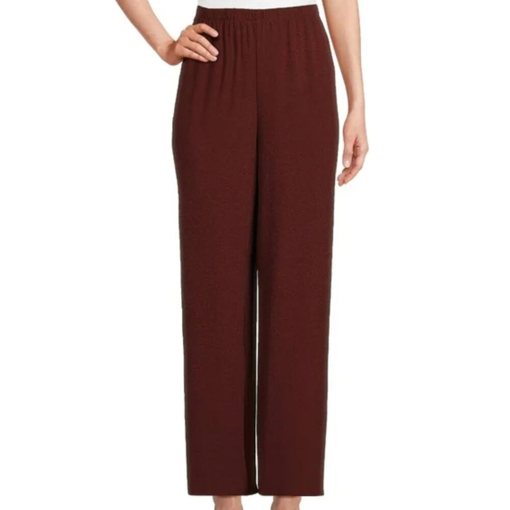 Eileen Fisher Silk Georgette Crepe Straight Ankle Pants Pull On Redwood XL NWT